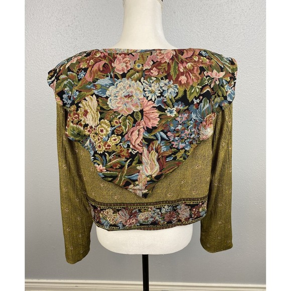 Vintage 80's Dorothy Schoelen Platnium Olive Floral Chic Bib Blouse Jacket Large - Picture 6 of 13